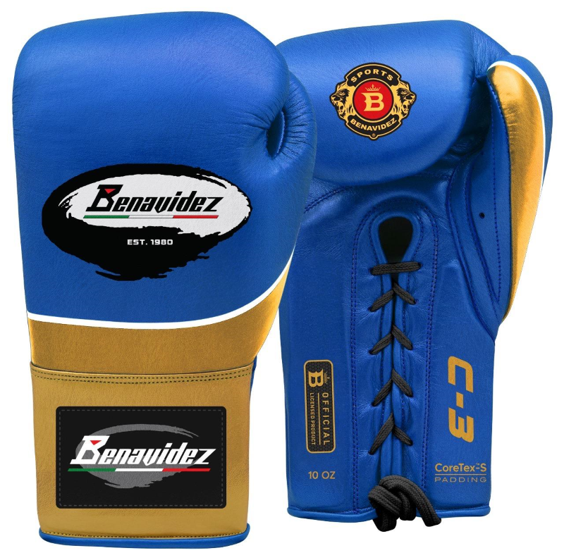 C3 Pro Lace-up Leather Gloves - Blue w/ Gold trim