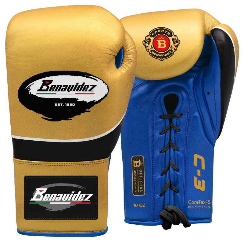 C3 Pro Lace-up Leather Gloves - Gold and Blue
