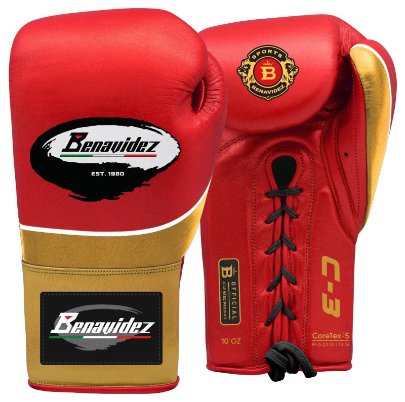 C3 Pro Lace-up Leather Gloves - Red w/ Gold Trim