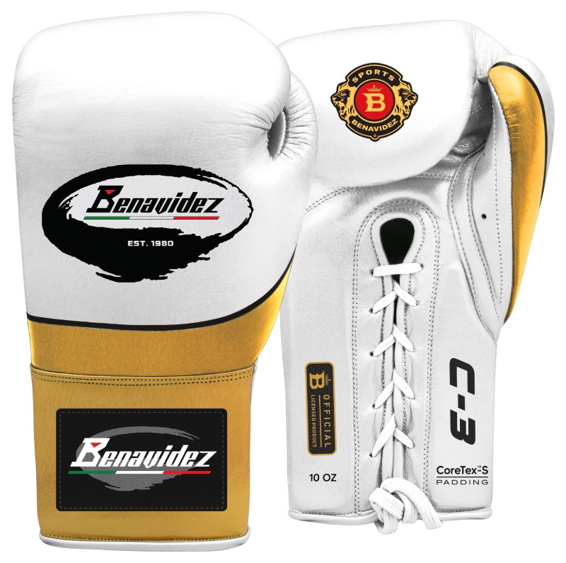 C3 Pro Lace-up Leather Gloves - White w/ Gold Trim