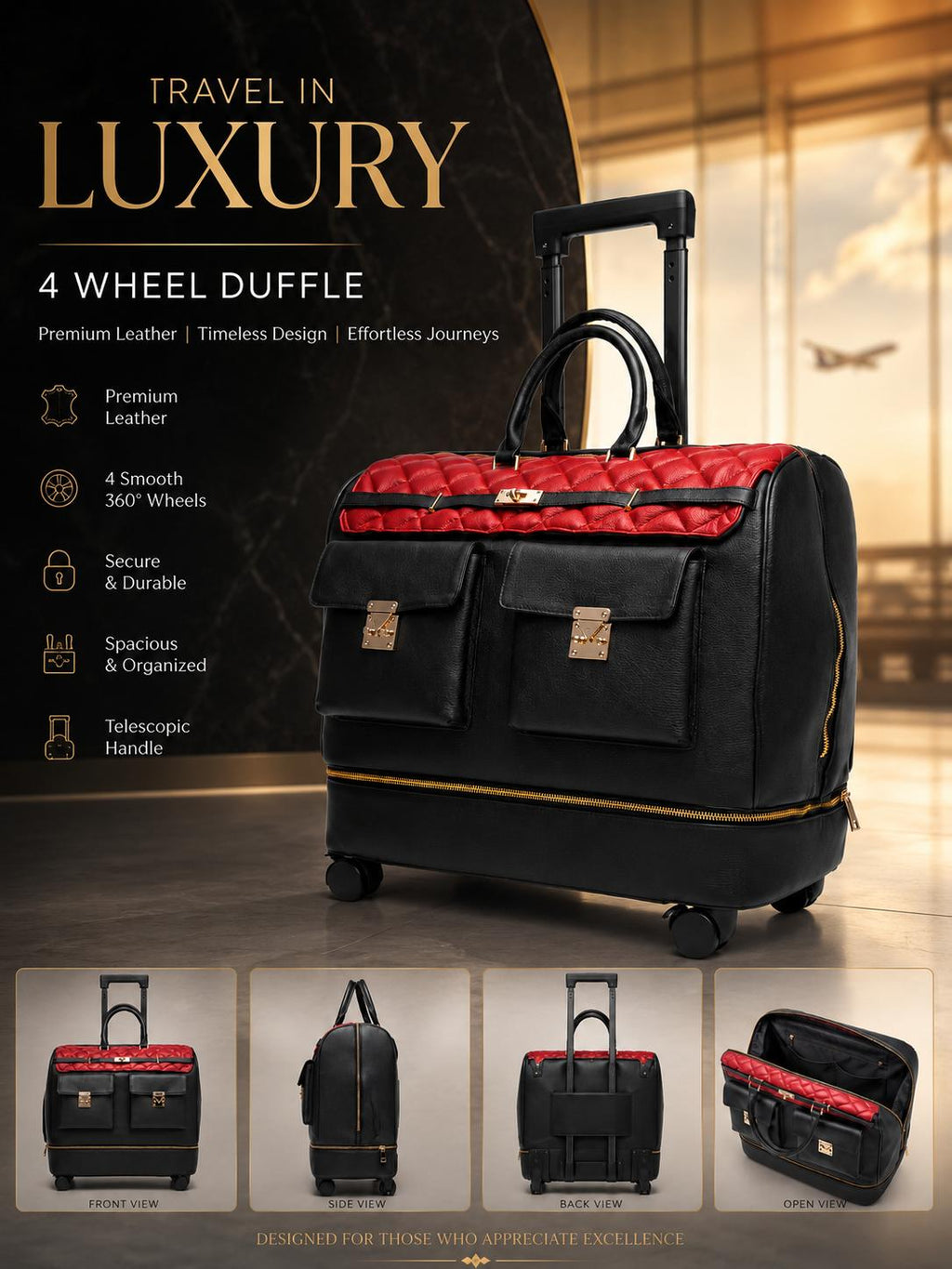 Benavidez Luxury 4-Wheel Duffle Bag